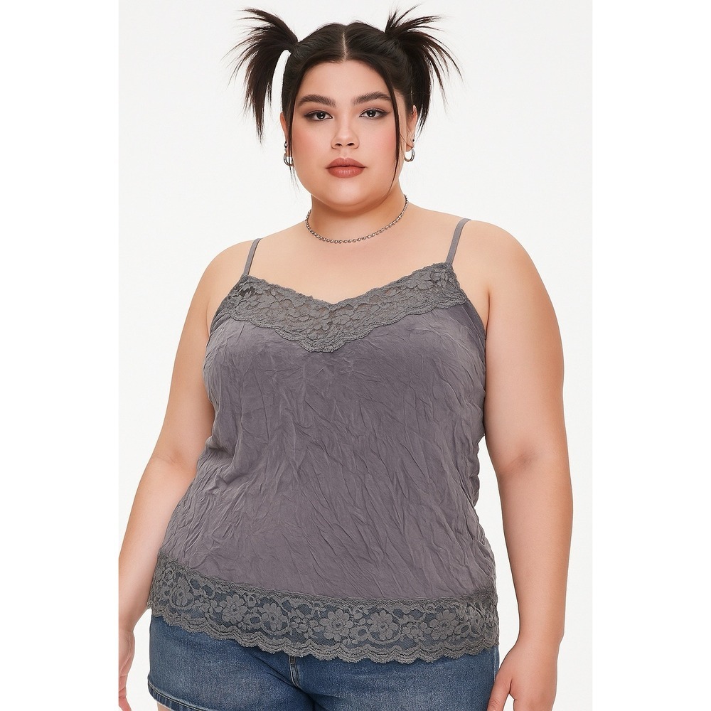 Dressbarn 2X Gray‎ Satin Lace Cami Top Plus Size Y2K Lingerie Style Tank